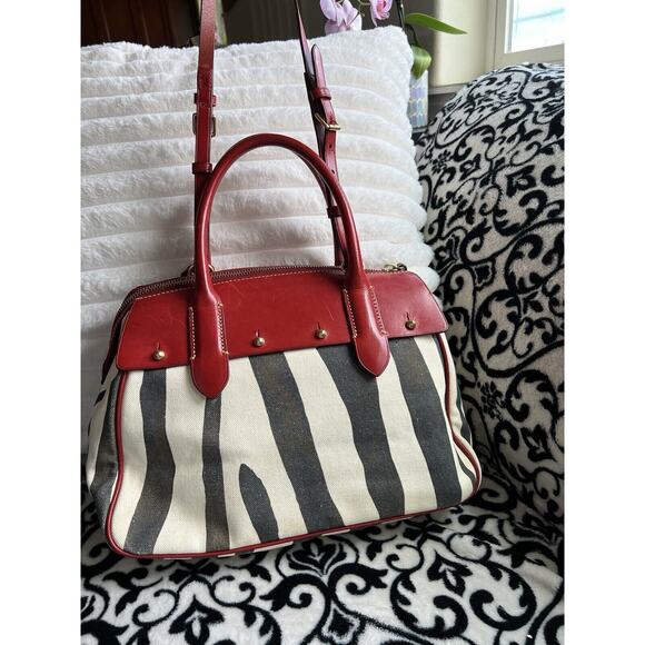 Dooney & Bourke Zebra Satchel with Red Leather - Picture 2 of 9